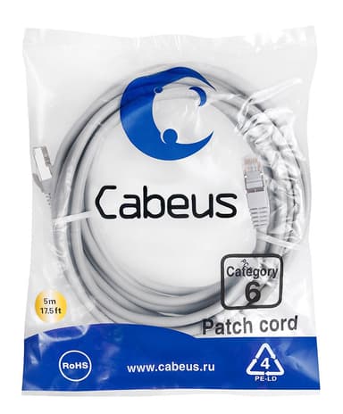 Cabeus PC-FTP-RJ45-Cat.6-5m-LSZH Патч-корд F/UTP, категория 6, 2xRJ45/8p8c, экранированный, серый, LSZH, 5м