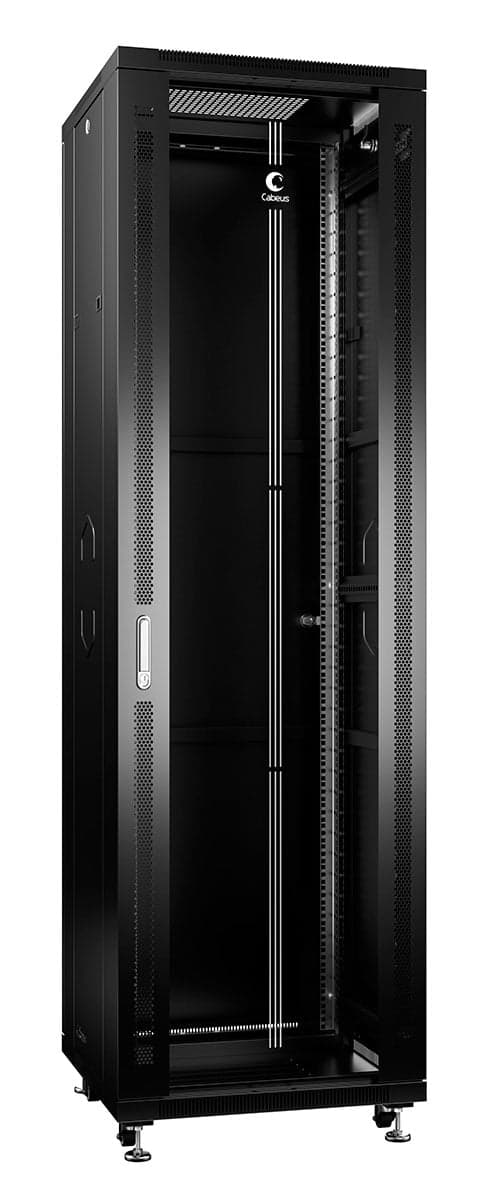 Cabeus SH-05C-42U60/80-BK Шкаф монтажный телекоммуникационный 19" напольный для распределительного и серверного оборудования 42U 600x800x2055mm (ШхГхВ) передняя стеклянная и задняя сплошная металлическая двери, ручка с замком, цвет черный (RAL 9004)