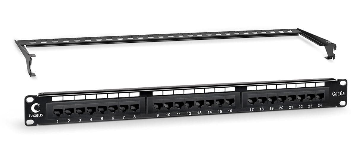 Cabeus PL-24-Cat.6a-Dual IDC Патч-панель 19" (1U), 24 порта RJ-45, категория 6a, Dual IDC, с задним кабельным организатором