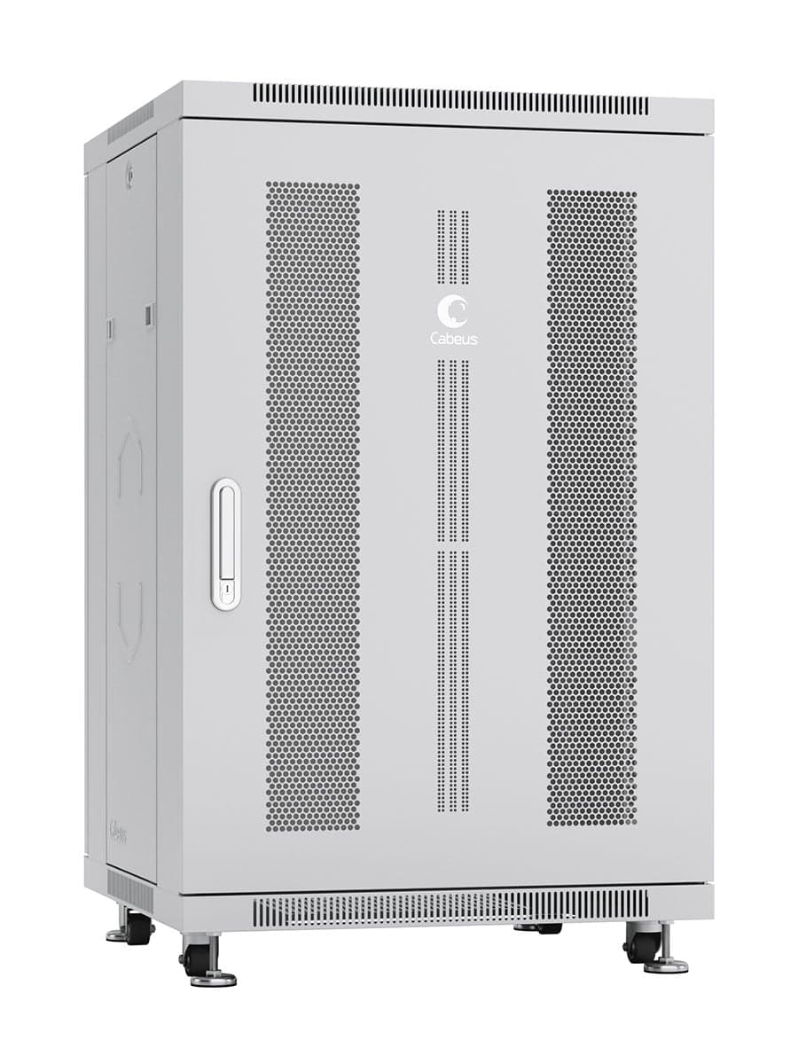 Cabeus ND-05C-18U60/60 Шкаф монтажный телекоммуникационный 19" напольный для распределительного и серверного оборудования 18U 600x600x988mm (ШхГхВ) передняя и задняя перфорированные двери, ручка с замком, цвет серый (RAL 7035)