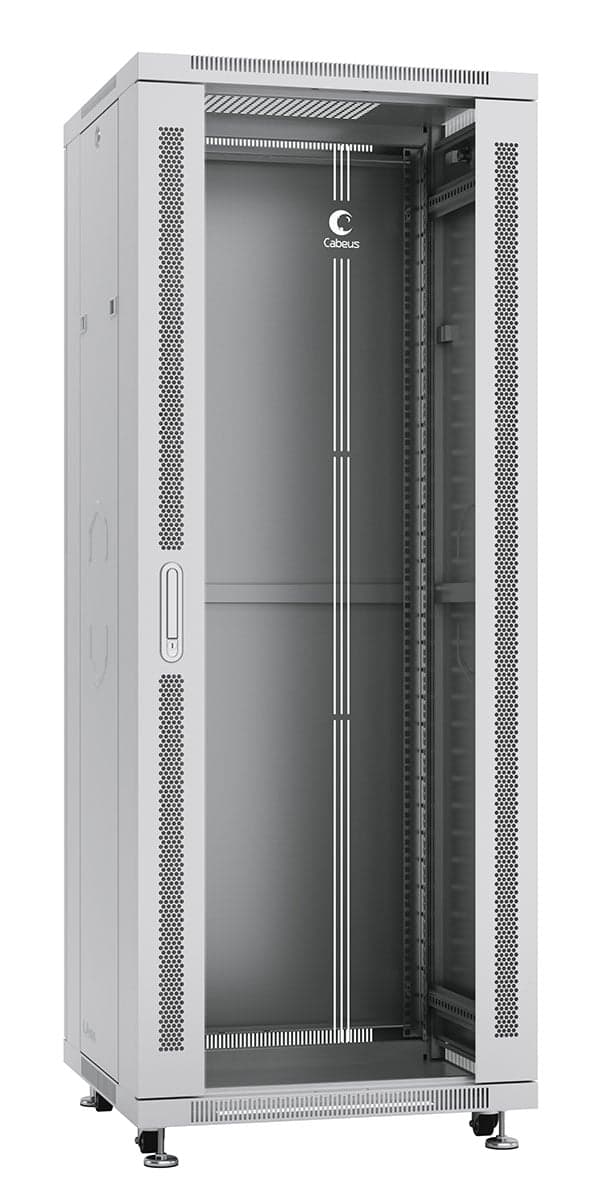 Cabeus SH-05C-32U60/80 Шкаф монтажный телекоммуникационный 19" напольный для распределительного и серверного оборудования 32U 600x800x1610mm (ШхГхВ) передняя стеклянная и задняя сплошная металлическая двери, ручка с замком, цвет серый (RAL 7035)