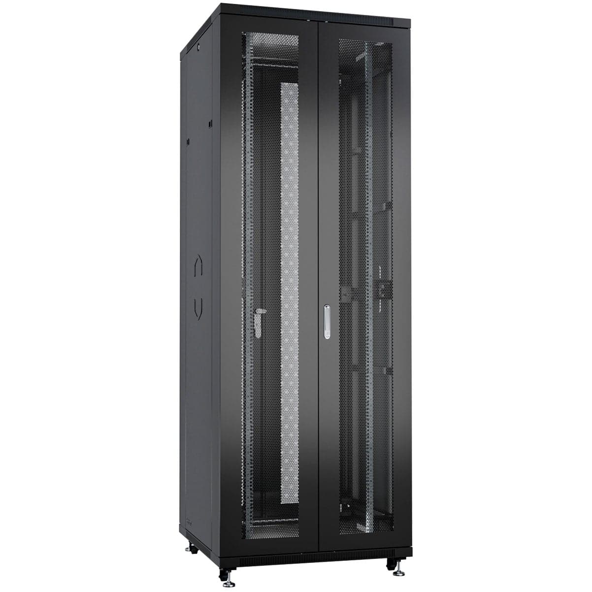 Cabeus ND-05C-42U80/120-BK Шкаф монтажный телекоммуникационный 19" напольный для распределительного и серверного оборудования 42U 800x1200x2055mm (ШхГхВ) передняя и задняя двойные перфорированные двери, ручки с замком, цвет черный (RAL 9004)