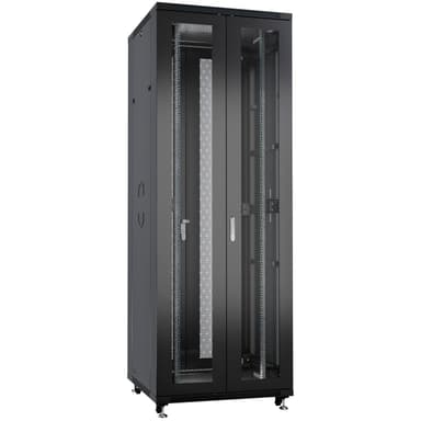 Cabeus ND-05C-42U80/120-BK Шкаф монтажный телекоммуникационный 19" напольный для распределительного и серверного оборудования 42U 800x1200x2055mm (ШхГхВ) передняя и задняя двойные перфорированные двери, ручки с замком, цвет черный (RAL 9004)