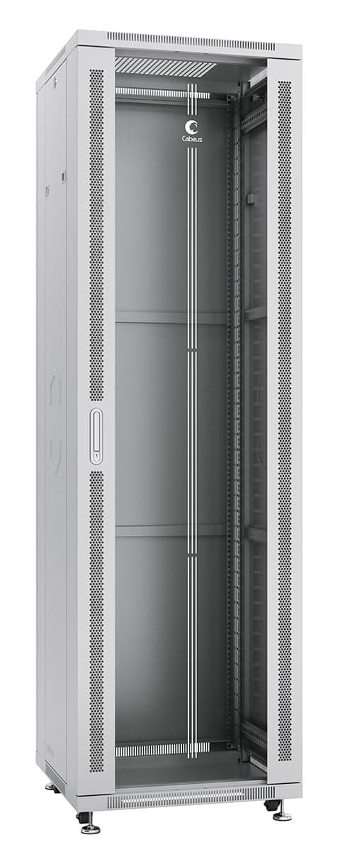 Cabeus SH-05C-42U60/60 Шкаф монтажный телекоммуникационный 19" напольный для распределительного и серверного оборудования 42U 600x600x2055mm (ШхГхВ) передняя стеклянная и задняя сплошная металлическая двери, ручка с замком, цвет серый (RAL 7035)