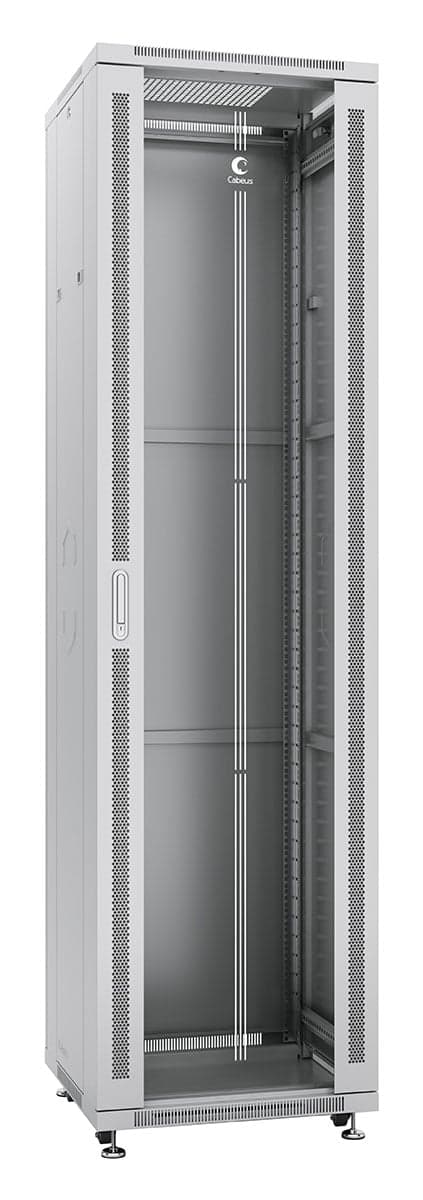Cabeus SH-05C-47U60/80 Шкаф монтажный телекоммуникационный 19" напольный для распределительного и серверного оборудования 47U 600x800x2277mm (ШхГхВ) передняя стеклянная и задняя сплошная металлическая двери, ручка с замком, цвет серый (RAL 7035)