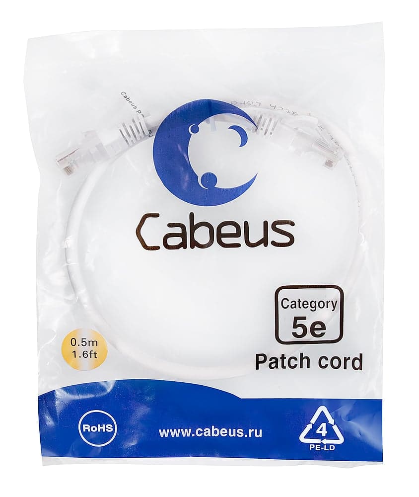 Cabeus PC-UTP-RJ45-Cat.5e-0.5m-WH Патч-корд U/UTP, категория 5е, 2xRJ45/8p8c, неэкранированный, белый, PVC, 0.5м