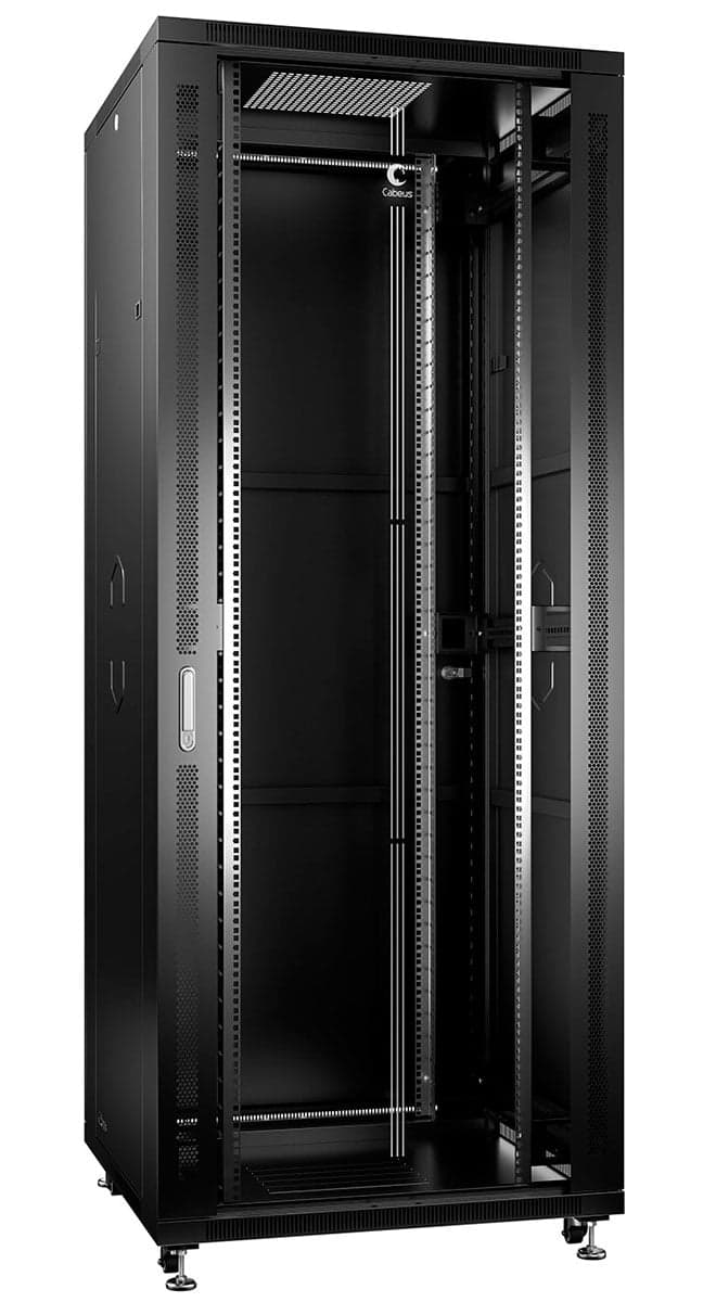 Cabeus SH-05C-42U80/80-BK Шкаф монтажный телекоммуникационный 19" напольный для распределительного и серверного оборудования 42U 800x800x2055mm (ШхГхВ) передняя стеклянная и задняя сплошная металлическая двери, ручка с замком, цвет черный (RAL 9004)