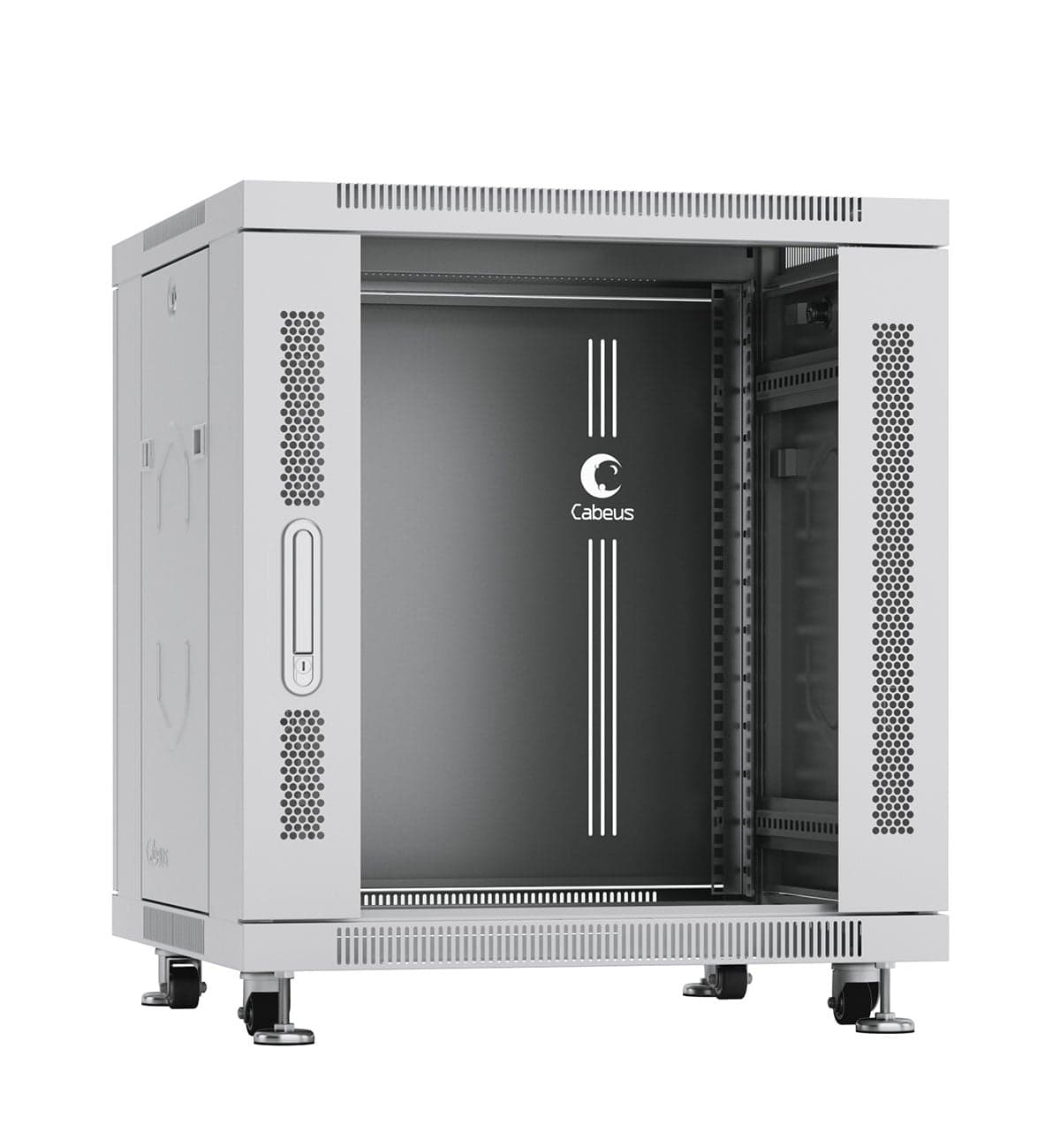 Cabeus SH-05C-12U60/80 Шкаф монтажный телекоммуникационный 19" напольный для распределительного и серверного оборудования 12U 600x800x730mm (ШхГхВ) передняя стеклянная и задняя сплошная металлическая двери, ручка с замком, цвет серый (RAL 7035)
