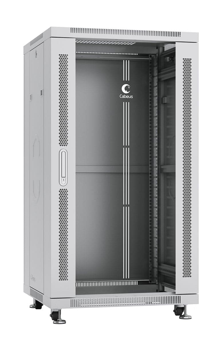 Cabeus SH-05C-22U60/100 Шкаф монтажный телекоммуникационный 19" напольный для распределительного и серверного оборудования 22U 600x1000x1166mm (ШхГхВ) передняя стеклянная и задняя сплошная металлическая двери, ручка с замком, цвет серый (RAL 7035)