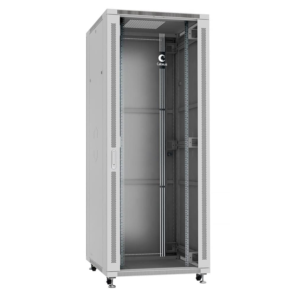 Cabeus SH-05C-42U80/80 Шкаф монтажный телекоммуникационный 19" напольный для распределительного и серверного оборудования 42U 800x800x2055mm (ШхГхВ) передняя стеклянная и задняя сплошная металлическая двери, ручка с замком, цвет серый (RAL 7035)