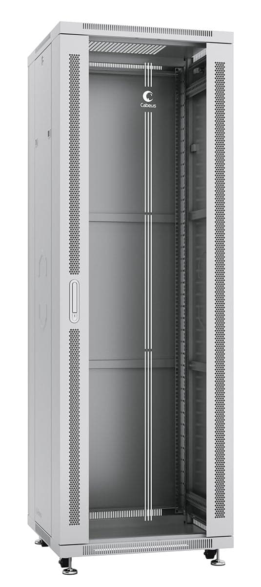 Cabeus SH-05C-37U60/80 Шкаф монтажный телекоммуникационный 19" напольный для распределительного и серверного оборудования 37U 600x800x1833mm (ШхГхВ) передняя стеклянная и задняя сплошная металлическая двери, ручка с замком, цвет серый (RAL 7035)