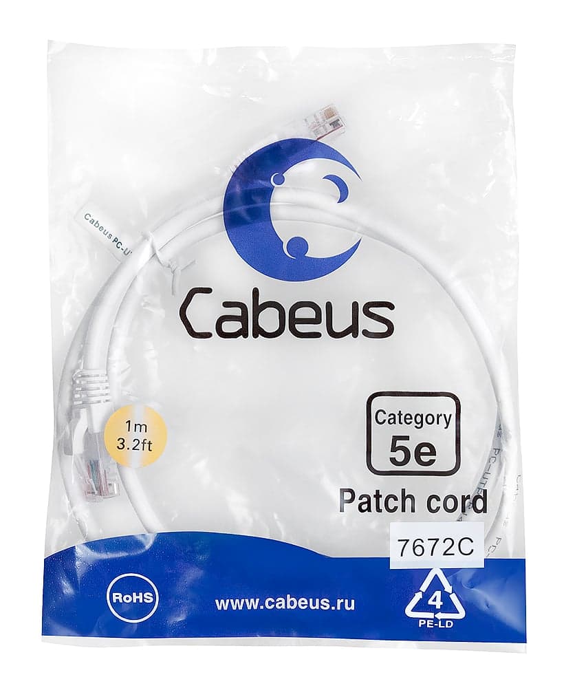 Cabeus PC-UTP-RJ45-Cat.5e-1m-WH-LSZH Патч-корд U/UTP, категория 5е, 2xRJ45/8p8c, неэкранированный, белый, LSZH, 1м