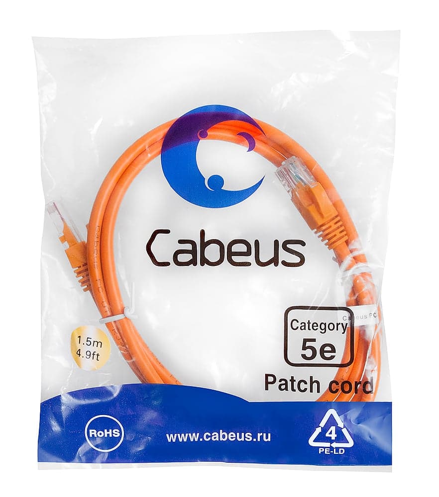 Cabeus PC-UTP-RJ45-Cat.5e-1.5m-OR-LSZH Патч-корд U/UTP, категория 5е, 2xRJ45/8p8c, неэкранированный, оранжевый, LSZH, 1.5м