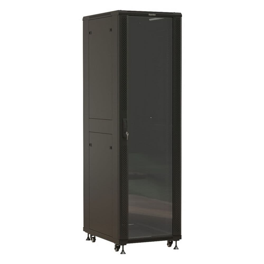 Шкаф Hyperline TTBR-4261-DD-RAL9004 напольный 19-дюймовый, 42U, 2055x600х1000 мм (ВхШхГ), передняя и задняя распашные перфорированные двери (75%), ручка с замком, цвет черный (RAL 9004) (разобранный)  