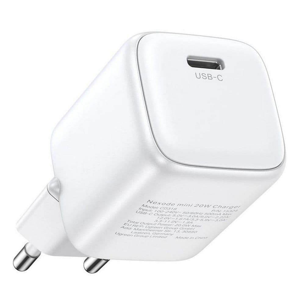 Сетевое зарядное устройство UGREEN CD318 (15324) Nexode 20W USB-C PD GaN Fast Charger EU. Цвет: белый