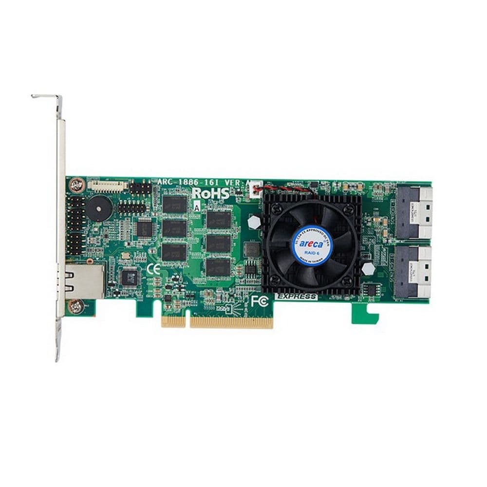 RAID-контроллер Areca ARC-1886-16I PCIe 4.0 x8 Low Profile, NVMe/SAS/SATA 12G, RAID 0,1,5,6,10,50,60, 16port (2*int SFF8654 x8), Cache 8GB (аналог LSI 9560-16i 05-50077-00) RTL