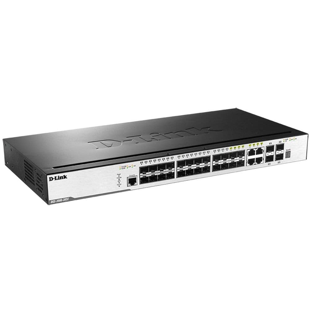 Коммутатор D-Link DGS-3000-28SC/A1A Управляемый стекируемый коммутатор 2 уровня с 20 портами 100/1000Base-X SFP, 4 комбо-портами 10/100/1000Base-T/SFP и 4 портами 10GBase-X SFP+, RTL