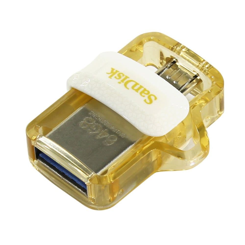 Флешка USB 64 Gb SanDisk Ultra Android Dual OTG, m3.0/USB 3.0, White-Gold