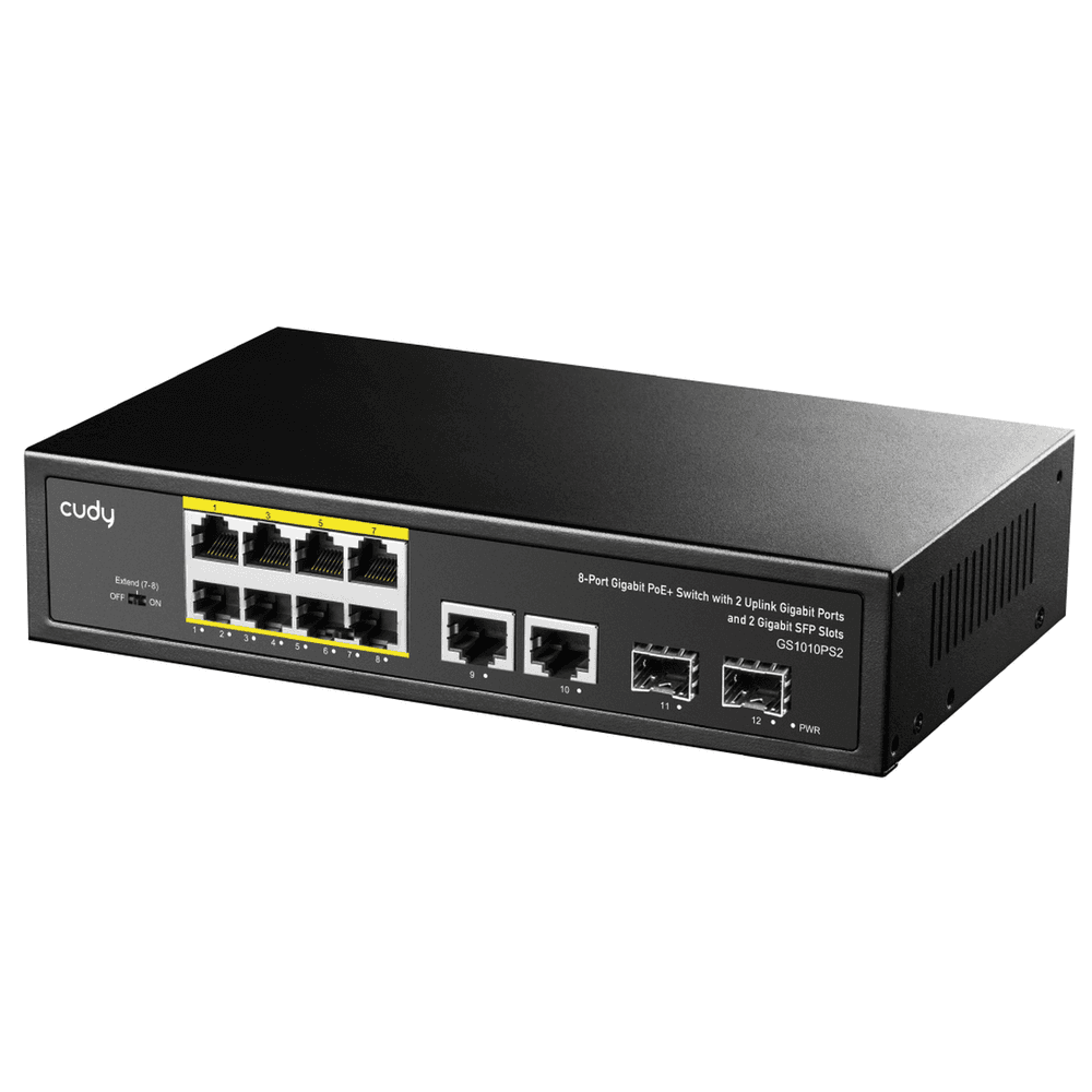Коммутатор CUDY 8-Port Gigabit PoE+ Switch with 2 Gigabit Uplink ports and 2 Gigabit SFP slot 120W 8-10/100/1000 BASE-T Gigabit ports,2-Port 10/100/1000 BASE-T Gigabit Uplink ports, 2-1000 BASE-X SFP Slot, 8-port IEEE 802.3at PoE+ Injector, Supports PoE power up to 30W for each PoE port, Extend Mode (Port#7 and #8 support transmit distance up to 250m at