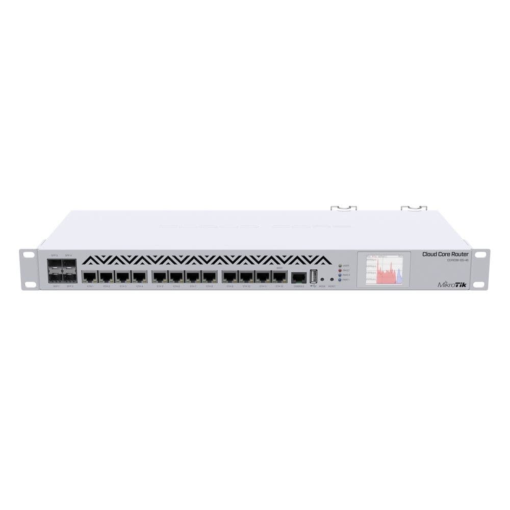 Маршрутизатор MIKROTIK CCR1036-12G-4S R2 Cloud Core Router 1036-12G-4S with Tilera Tile-Gx36 CPU (36-cores, 1.2Ghz per core), 4GB RAM, 4xSFP cage, 12xGbit LAN, RouterOS L6, 1U rackmount case, Dual PSU, LCD panel, r2 version