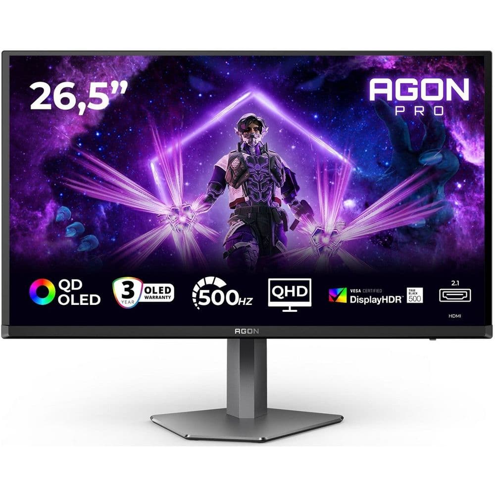 Монитор 26.5" AOC AGON AG276QKD2 QD-OLED, 2560x1440, 500Hz, 0,03ms, 1000сd/m, 1500000:1, HDR10 | 2xHDMI(2.1), DP(2.1), 4xUSB 3.2 | HAS, Pivot, Swivel, ExPSU, Speakers, Vesa 100, Black/Grey