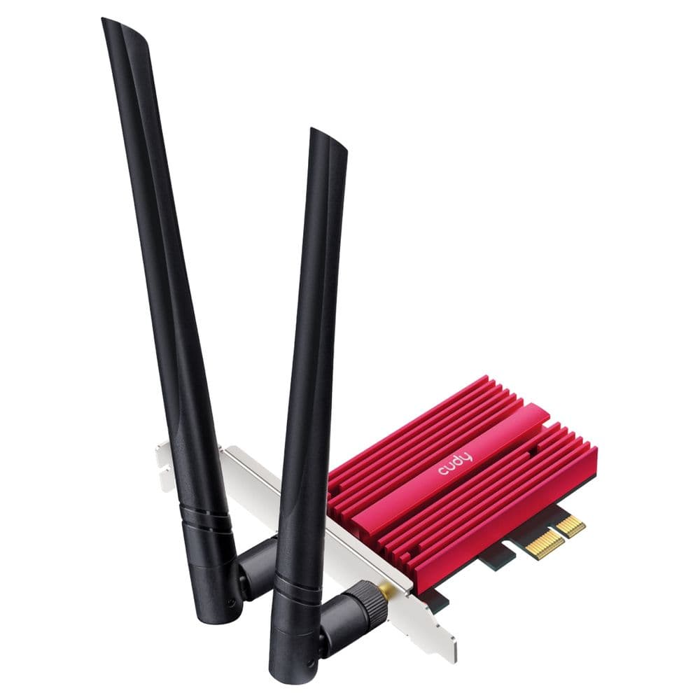 Адаптер беспроводной связи (Wi-Fi) CUDY AX5400 Wi-Fi 6E PCI Express Adapter 5400Mbps Wi-Fi 6E / Bluetooth 5.2 PCI Express Adapter with Heatsink, Intel AX210 module,2T2R, 2402Mbps at 5GHz/6Ghz + 574Mbps at 2.4GHz, 802.11ax/ac/a/b/g/n, 2 detachable antennas, V2