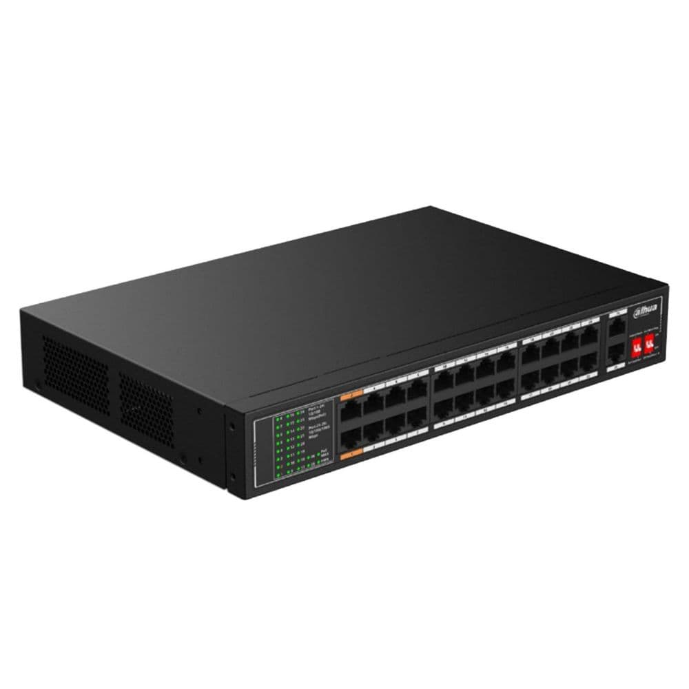 Коммутатор Dahua 26-port 10/100M RJ45 24-port PoE Switch, 190W, Metal case 