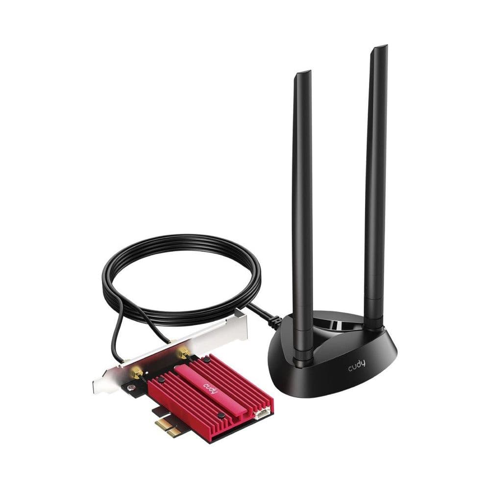 Адаптер беспроводной связи (Wi-Fi) CUDY BE9300  Wi-Fi 7 PCI Express Adapter BE9300 Wi-Fi 7 Bluetooth 5.4 PCI Express Adapter with Heatsink and Magnetized Antenna Base,  Intel BE200 module,Tri-band 2T2R, 5.8Gbps@6Ghz+2.8Gbps@5GHz + 688Mbps@2.4GHz, 802.11be/ax/ac/a/b/g/n, Magnetized antenna base, 2 high gain detachable antennas