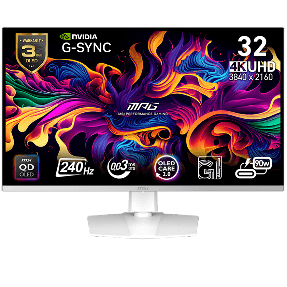Монитор 31.5" MSI MPG 321URXW QD-OLED QD-OLED, 3840x2160, 240Hz, 0,03ms, 250сd/m, 1500000:1, HDR10 | 2xHDMI(2.1), DP(1.4a), Type-C(PD-90W), 2xUSB2.0 | HAS, Swivel, InPSU, Vesa 100, White