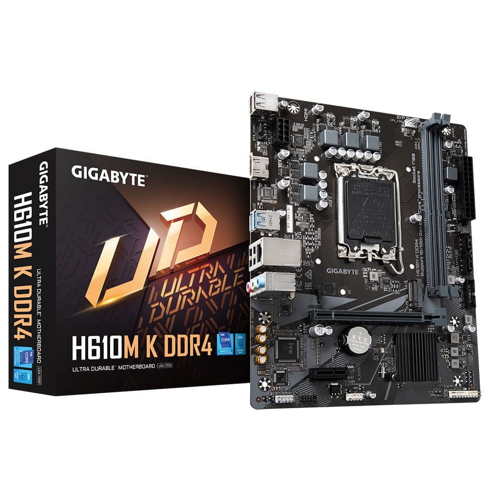 Материнская плата Gigabyte Bad Pack H610M K DDR4, Socket 1700, Intel®H610, 2xDDR4-3200, HDMI, 1xPCI-Ex16, 1xPCI-Ex1, 2xSATA3, 1xM.2, 8Ch Audio, GLan, (4+2)xUSB2.0, (2+2)xUSB3.2, mATX, RTL {10} bp