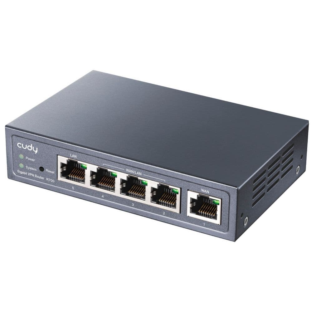 Маршрутизатор CUDY Gigabit Multi-WAN VPN Router, 1 GbE WAN,  1GbE LAN, 3 Configurable WAN/LAN,  Load balancing,  Link Backup, Zerotier/Wireguard/OpenVPN/IPSec/L2TP/PPTP VPN Server and Client, Zerotier,  IPv6, TR069/098/TR181/TR111, DNS over Cloudflare/Google/Quad9  