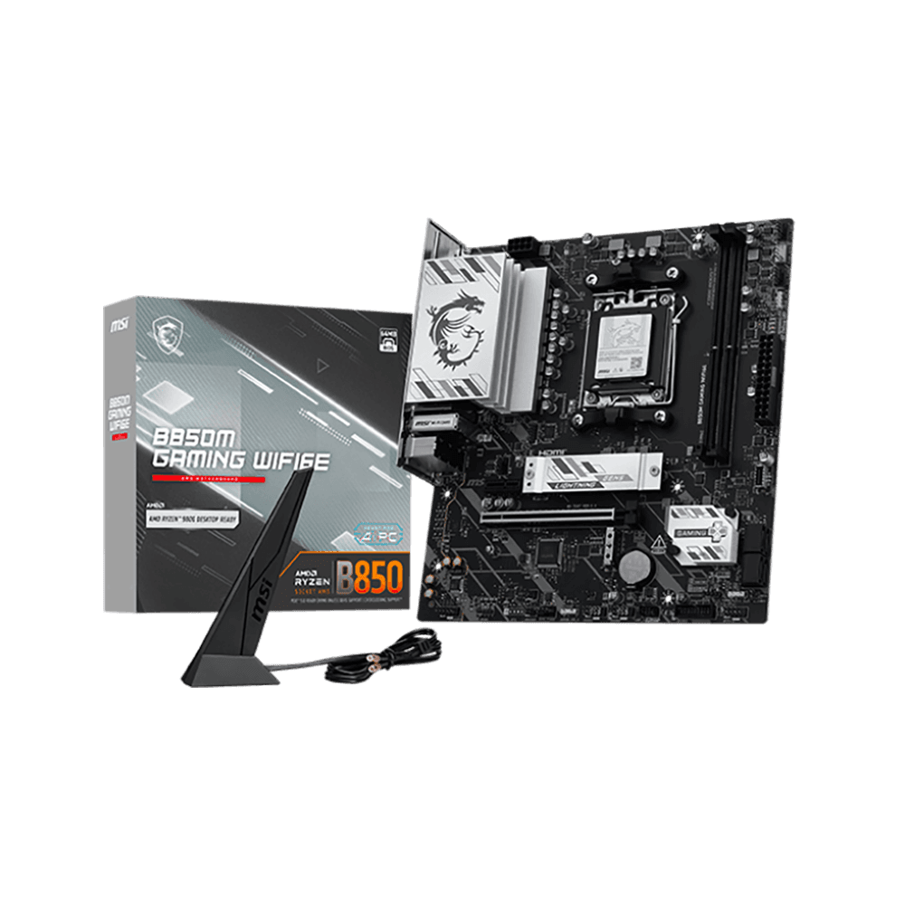 Материнская плата MSI B850M GAMING WIFI6E B850, AM5, 2*DDR5, 1*PCIEx16,1*PCIEx1, 2*M.2, 2*TypeC, 5*USB3.2Gen1, 6*USB2.0, 4*SATA3.0, 2.5G, DP, HDMI, M-ATX, RTL