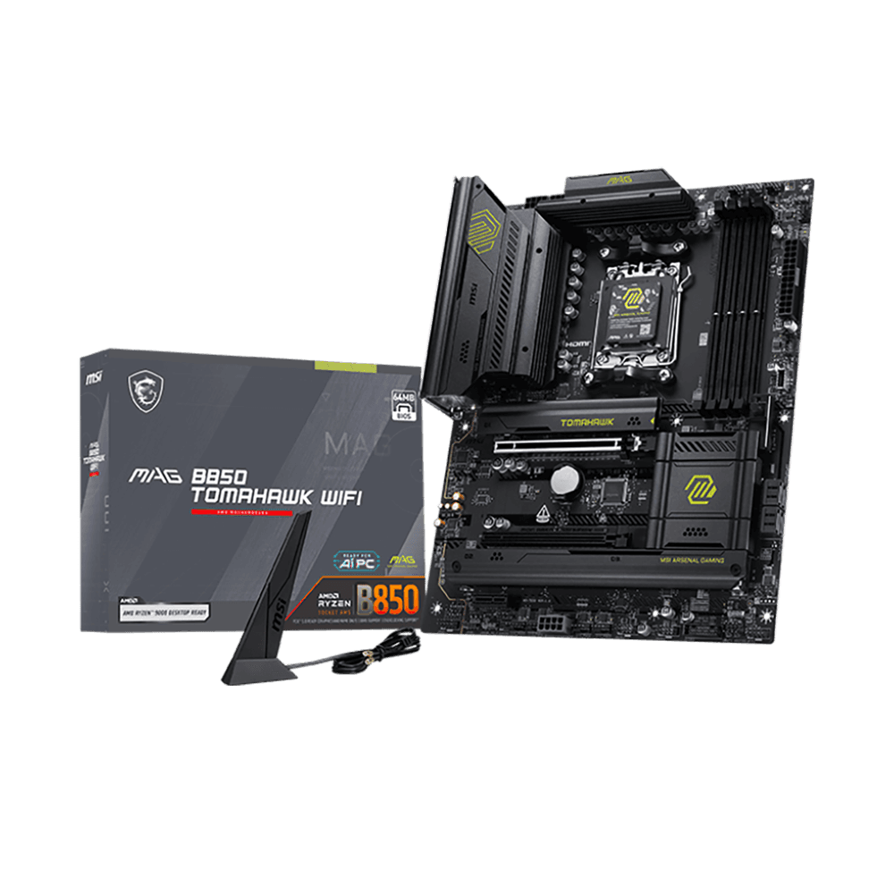 Материнская плата MSI MAG B850 TOMAHAWK WIFI B850, AM5, 4*DDR5, 2*PCIEx16, 1*PCIEx1, 3*M.2, 3*TypeC, 2*USB3.2Gen2, 4*USB3.2Gen1, 8*USB2.0, 4*SATA3.0, 5G, HDMI, ATX, RTL
