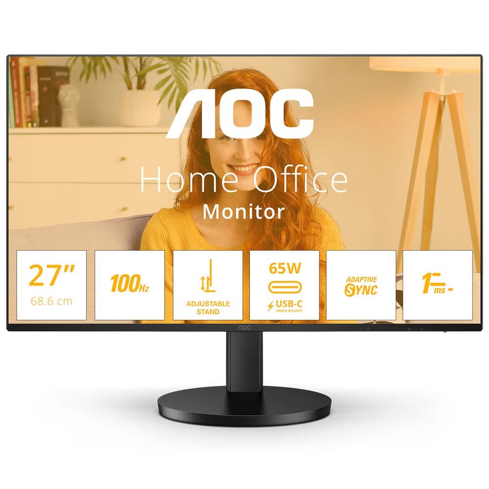 Монитор 27" AOC Q27B3CF2 IPS, 2560x1440, 100Hz, 4ms, 350сd/m, 1500:1 | HDMI(1.4), Type-C(PD-65W), 2xUSB 3.2 | HAS, InPSU, Speakers, Vesa 100, Black
