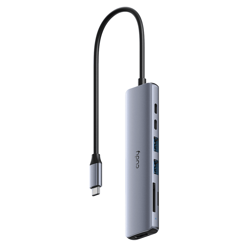 Концентратор CUDY UH407 7-IN-1 USB C Hub with 4K HDMI 7-IN-1 USB Hub, Aluminium housing, 1 USB-C 3.0 5Gbps male connecter with 25cm cable, 1x 4K@60Hz HDMI Port, 1x 100W USB-C port for PD Charging, 2 USB-A 3.0 5Gbps Data Port, 1 USB-C 3.0 5Gbps Data Port, 1 x SD Card Slot,1 x TF(MicroSD) Card Slot, compatible