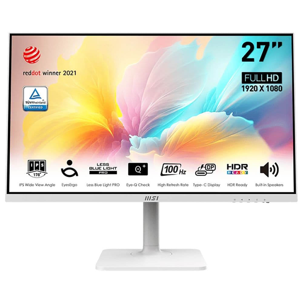 Монитор 27" MSI Modern MD2712PW  IPS, 1920x1080, 100Hz, 4ms, 300сd/m, 1000:1, HDR | HDMI(1.4b), Type-C(PD-15W) | HAS, Pivot, Swivel, ExPSU, Speakers, Vesa 75, White