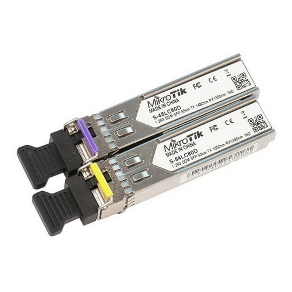 Трансивер MIKROTIK S-4554LC80D Комплект из 2 штук SFP modules, S-45LC80D (1.25G SM 80km T1490nm/R1550nm, Single LC-connector) + S-54LC80D (1.25G SM 80km T1550nm/R1490nm, Single LC-connector)