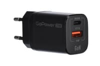 Сетевое З/У/ Сетевое З/У GoPower GPQC09 1USB+1Type-C 35W QC3.0 GAN черный - фото 1
