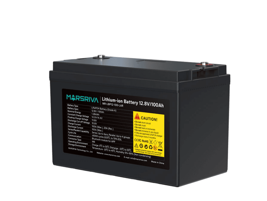 LiFePO4 Батарея MR-LBP12-100-LAR, 12.8В/100Ач, Класс А, 1.28кВт*ч, 6000 циклов MARSRIVA