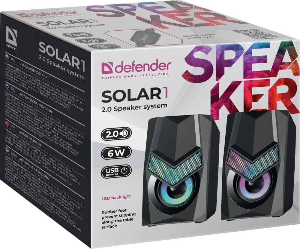 Колонки компьютерные 6W BLACK SOLAR 1 65401 DEFENDER