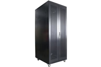 Рэковая стойка Wize Pro [W42U80R-RD] 19, 42U, 600х800 мм, двойная передняя и задняя двери металл. перфорированные, вент.панель из 4 вентиляторов, колеса, рэковые гайки: 20 шт, вес нагрузки 800 кг, сталь,черный (3 места)
