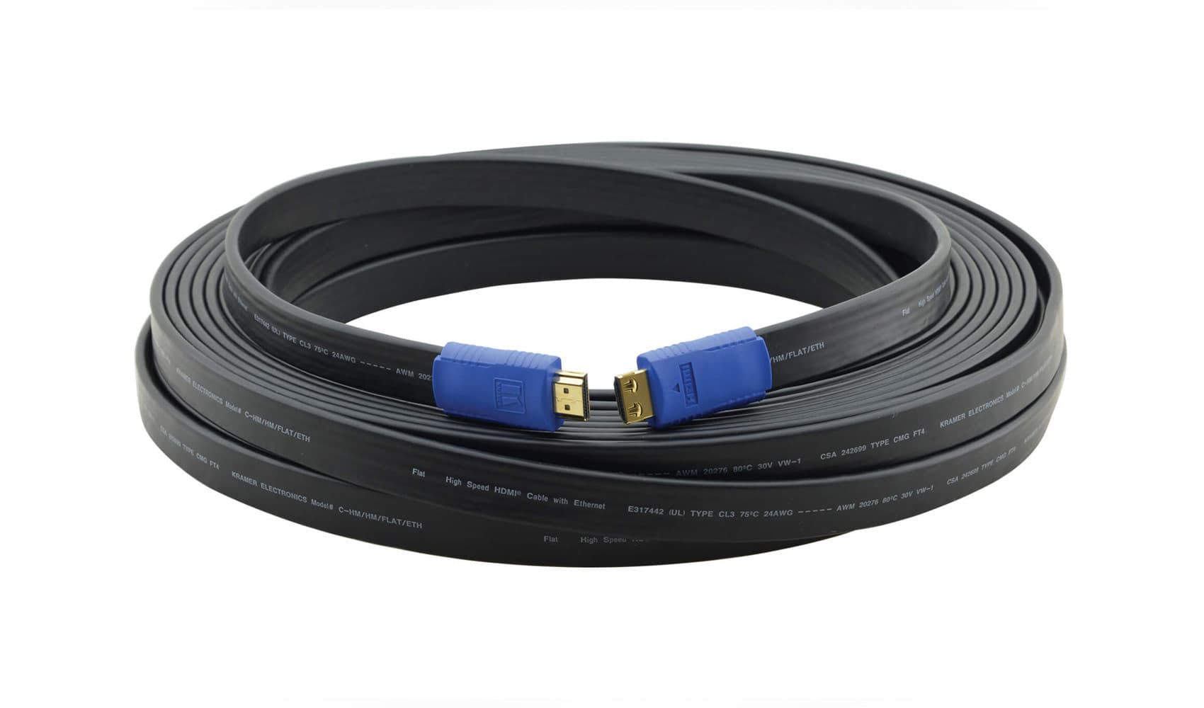 Кабель HDMI [97-01014075] Kramer Electronics [C-HM/HM/FLAT/ETH-75] HDMI-HDMI (Вилка - Вилка) c Ethernet (v 1.4), плоский, 22.9 м