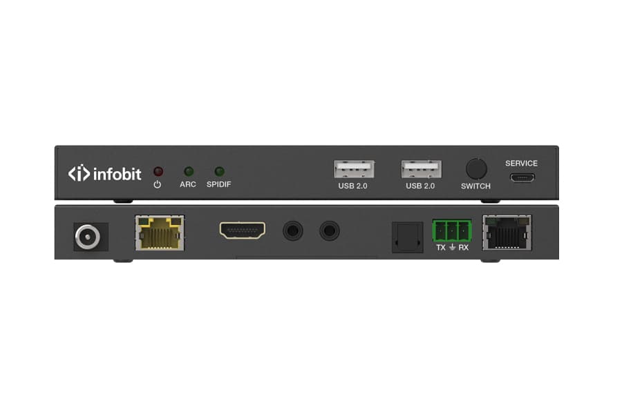 Удлинитель сигнала HDMI 2.0 Infobit [E100K-R] 18 Гбит/с HDBaseT (Приемник), 100 м для 4K/60 Гц. Двунаправленный ИК и RS232, POC, KVM.
