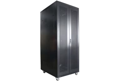 Рэковая стойка Wize Pro [W42U10080R-RD] 19, 42U, 800х1000 мм, двойная передняя и задняя двери металл. перфорированные, вент.панель из 4 вентиляторов, колеса, рэковые гайки: 20 шт, вес нагрузки 800 кг, сталь,черный (4 места)