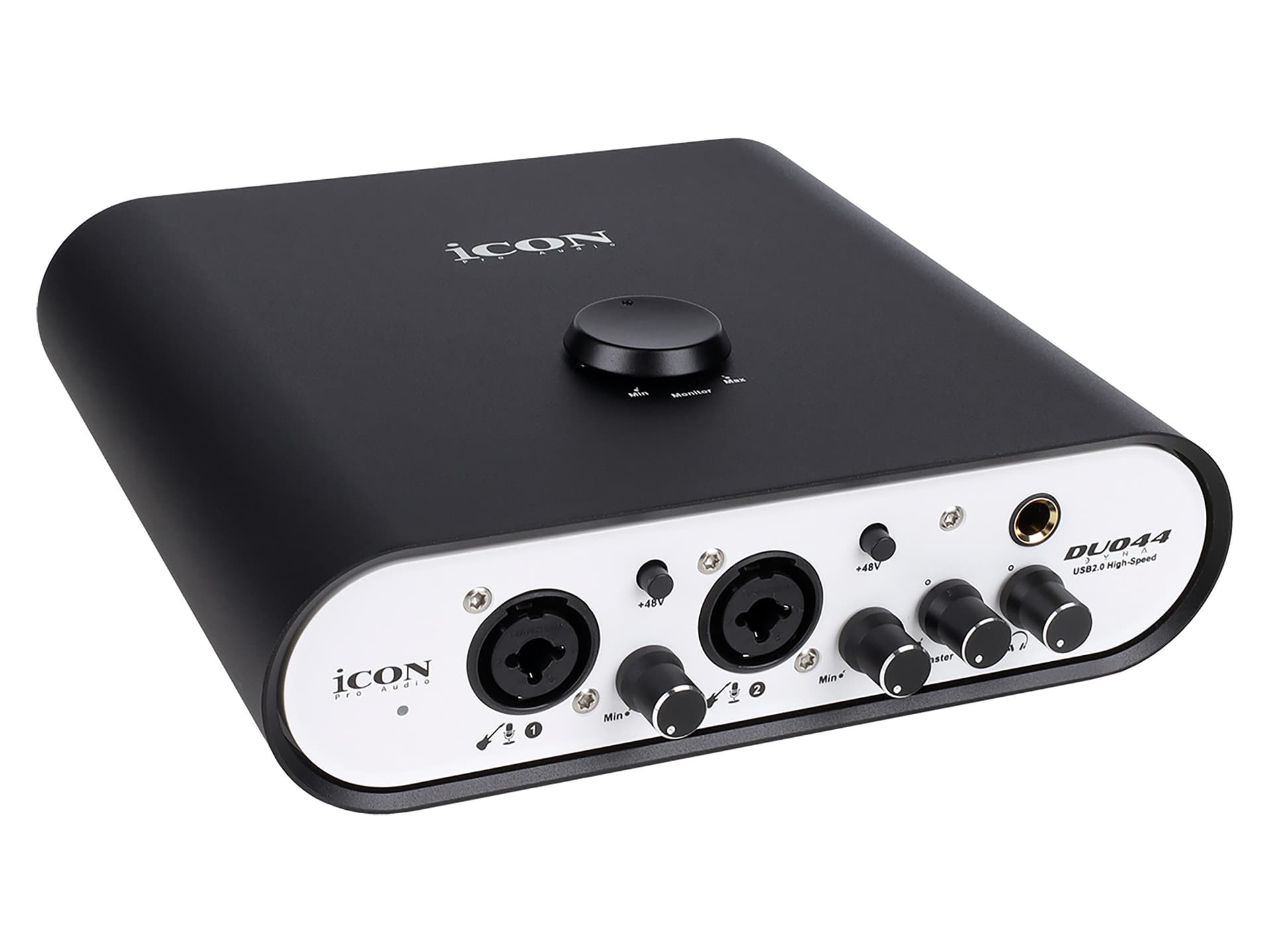 Аудиоинтерфейс USB [110313A2004] Icon [Duo44 Dyna B/W] АЦП/ЦАП: 24 бит/192 кГц, 127 дБ, входы/выходы: 2хCombo XLR/TRS/ 2х1/4" TRS, 1/8" mini Jack стерео, 1/4" TRS стерео выход на наушники, MIDI, +48 В, цвет черный/белый