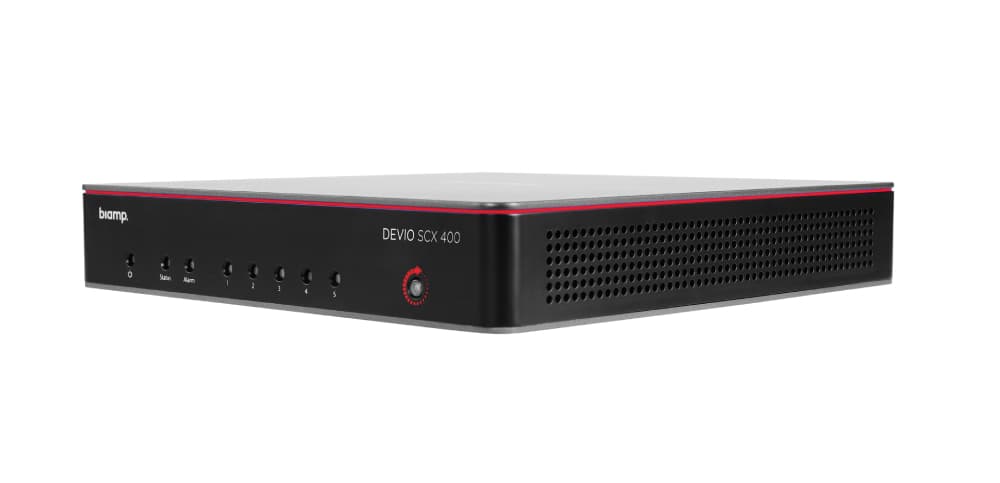 Аудиопроцессор BIAMP [DevioSCX-400] (хаб) для переговорных комнат: 5 х 1-Gigabit Ethernet портов; 4 порта PoE+; 1х1 USB; SIP VoIP; Windows / Mac OS X. Совместим с: 4-мя микрофонами Parle, AMP-450, EX-UBT, HD-1, TEC-X, TC-5.