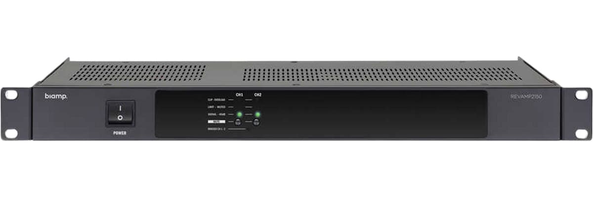 Усилитель BIAMP [REVAMP2150] (APART) 2-канальный трансляционный: 2 х 165Вт / 4Ом; 2 х 95Вт /8Ом. Bridge: 330Вт/ 8Ом. Вх.: 2 х Euroblock / 2 x 2RCA. Вых.: 2 x Euroblock. 1U.