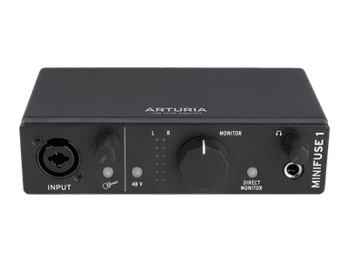 Аудиоинтерфейс USB [800101] Arturia [MiniFuse 1 Black] 24бит/192кГц, комбинированный разъем XLR и 6.3 мм для записи инструментов и вокала с фантомным питанием 48 В, выходы на монитор (L/R Jack), выход для наушников