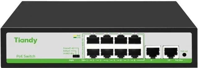 Коммутатор Tiandy TC-P3S010 H/0820/AT/90/V2.0 (L2) 8x100Мбит/с 2x1Гбит/с 8PoE 90W неуправляемый