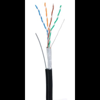 Кабель NETLAN F/UTP 4 пары, Кат.5e (Класс D), 100МГц, одножильный, BC (чистая медь), внешний, PE до -40C, с одножильным тросом, черный, 305м